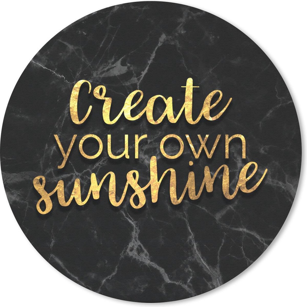 Muismat - Mousepad - Rond - Quotes - Zon - Goud - Marmer print - 30x30 cm - Ronde muismat