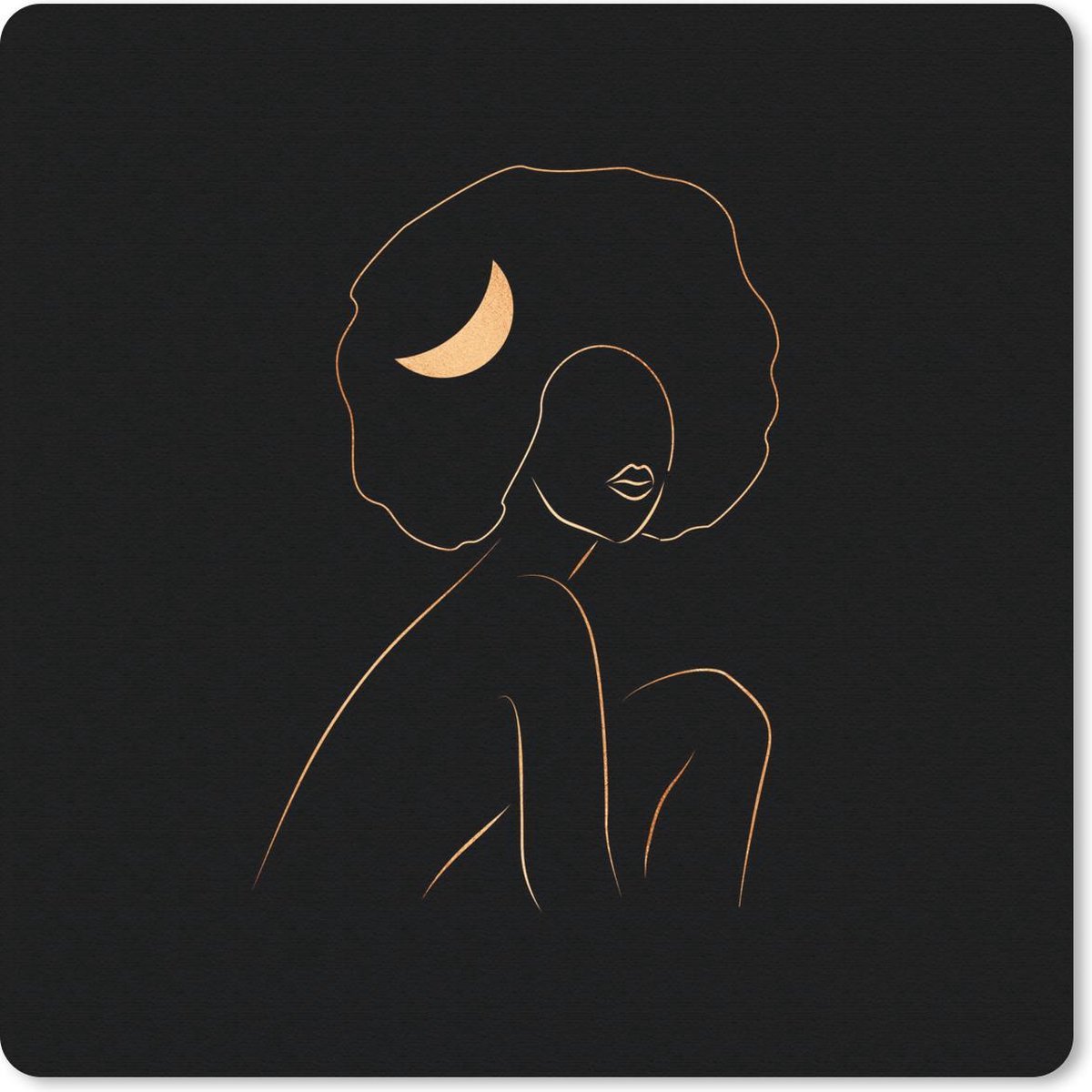 Muismat 30x30 cm - Mousepad Vrouw - Maan - Gold - Line art - Muismatten