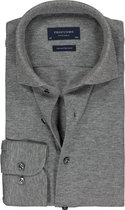Profuomo Originale slim fit jersey overhemd - knitted shirt pique - antraciet grijs melange - Strijkvrij - Boordmaat: 44