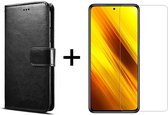 Xiaomi Poco M3 hoesje bookcase met pasjeshouder zwart wallet portemonnee book case cover - 1x Xiaomi Poco M3 screenprotector