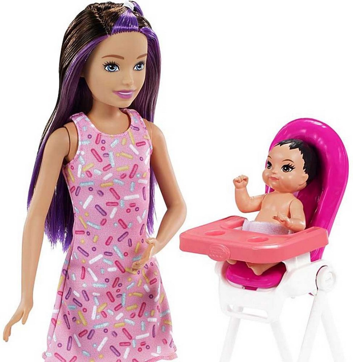 Barbie Coffret poupée Skipper Baby-Sitter brune, avec figurine de bébé et 5  accessoires, Jouet Enfant, Dès 3 ans, HJY31 : : Jeux et Jouets