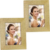 2x stuks houten fotolijstje goud met glitters 18 x 23 cm geschikt voor een foto van 13 x 18 cm