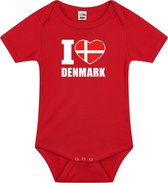 I love Denmark baby rompertje rood jongens en meisjes - Kraamcadeau - Babykleding - Denemarken landen romper 68 (4-6 maanden)