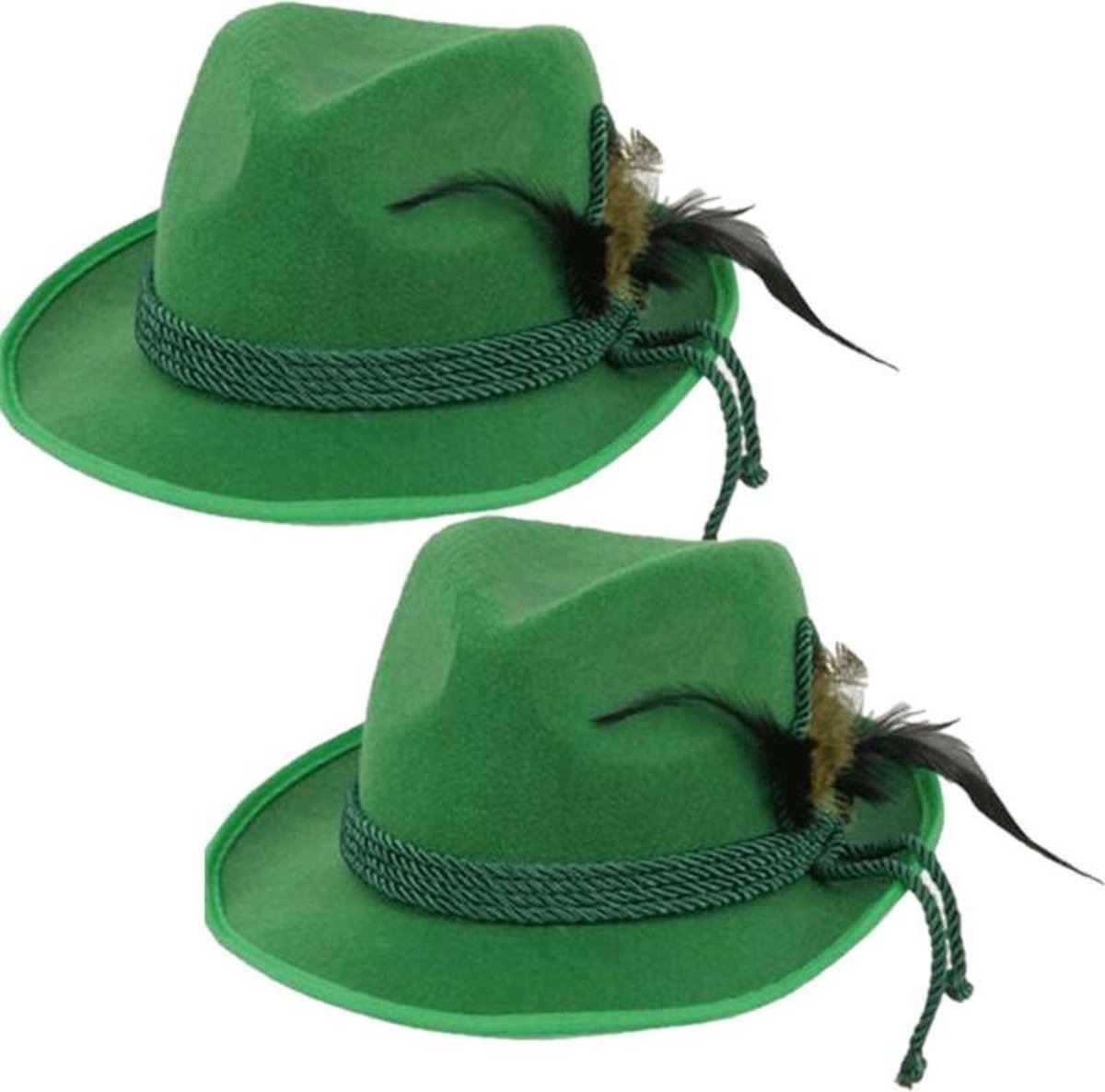 4x stuks groen Tiroler hoedje met koord en veer voor volwassenen - Oktoberfest/bierfeest feest - Alpenhoedje/jagershoedje op Prijzenvolger.com