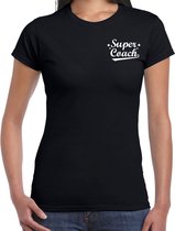 Super coach cadeau t-shirt zwart op borst voor dames -  kado shirt  / verjaardag cadeau / bedankje S