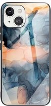 Abstracte marmeren patroon glazen beschermhoes voor iPhone 13 (abstract blauw)