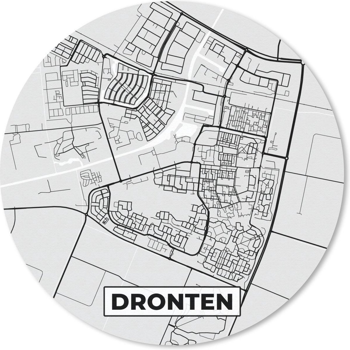 Muismat rond 50x50 cm - Mousepad Stadskaart - Dronten - Grijs - Wit - Ronde muismatten