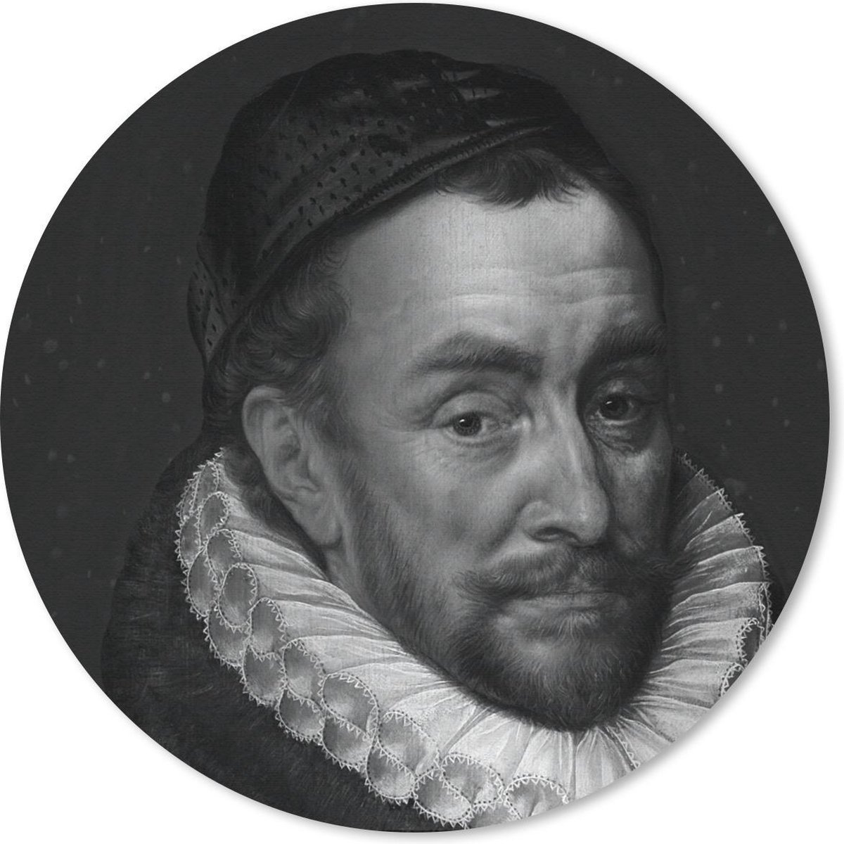 Muismat rond 40x40 cm - Mousepad Portret van Willem I - Adriaen Thomasz - Zwart - Wit - Ronde muismatten