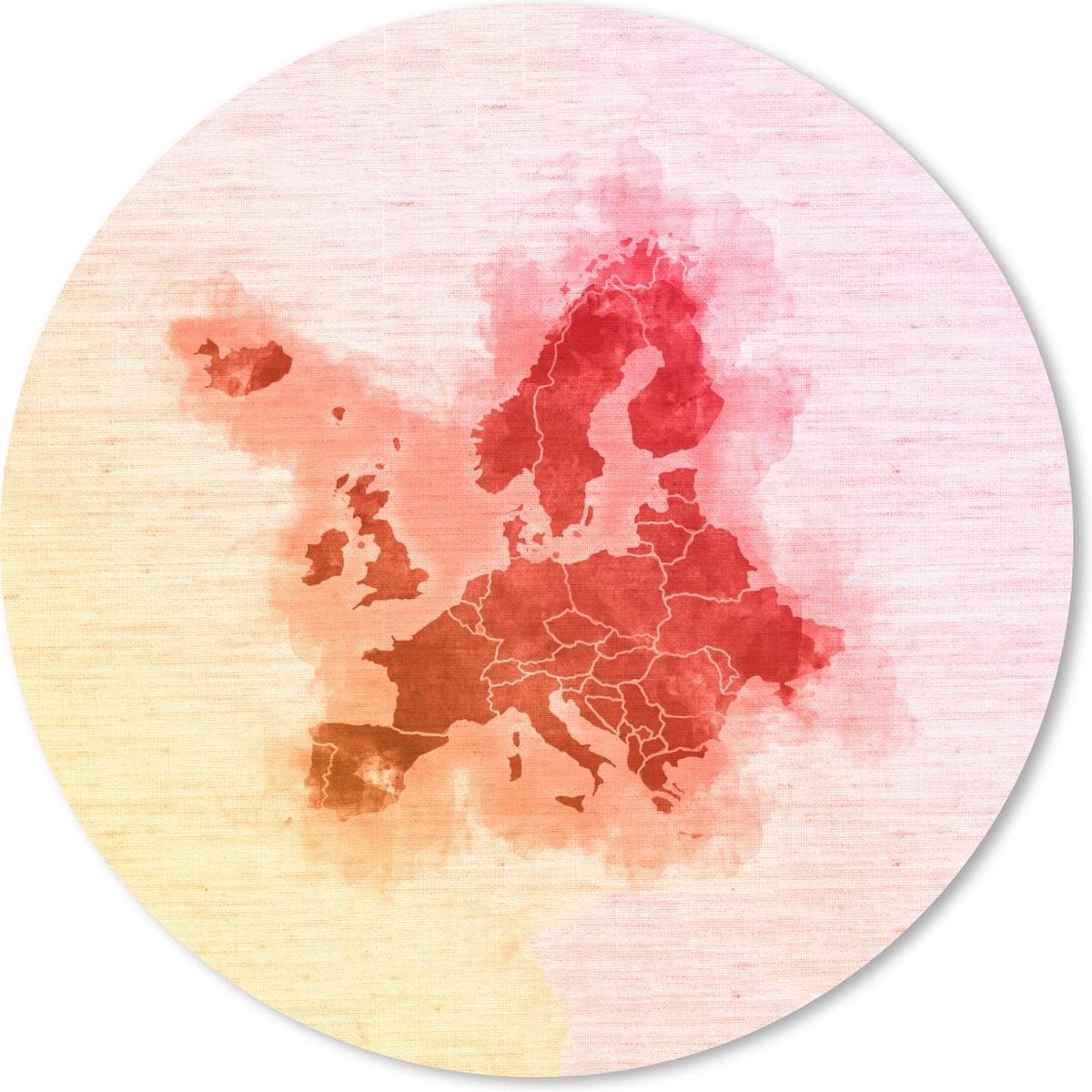Muismat - Mousepad - Rond - Europa - Waterverf - Rood - 40x40 cm - Ronde muismat