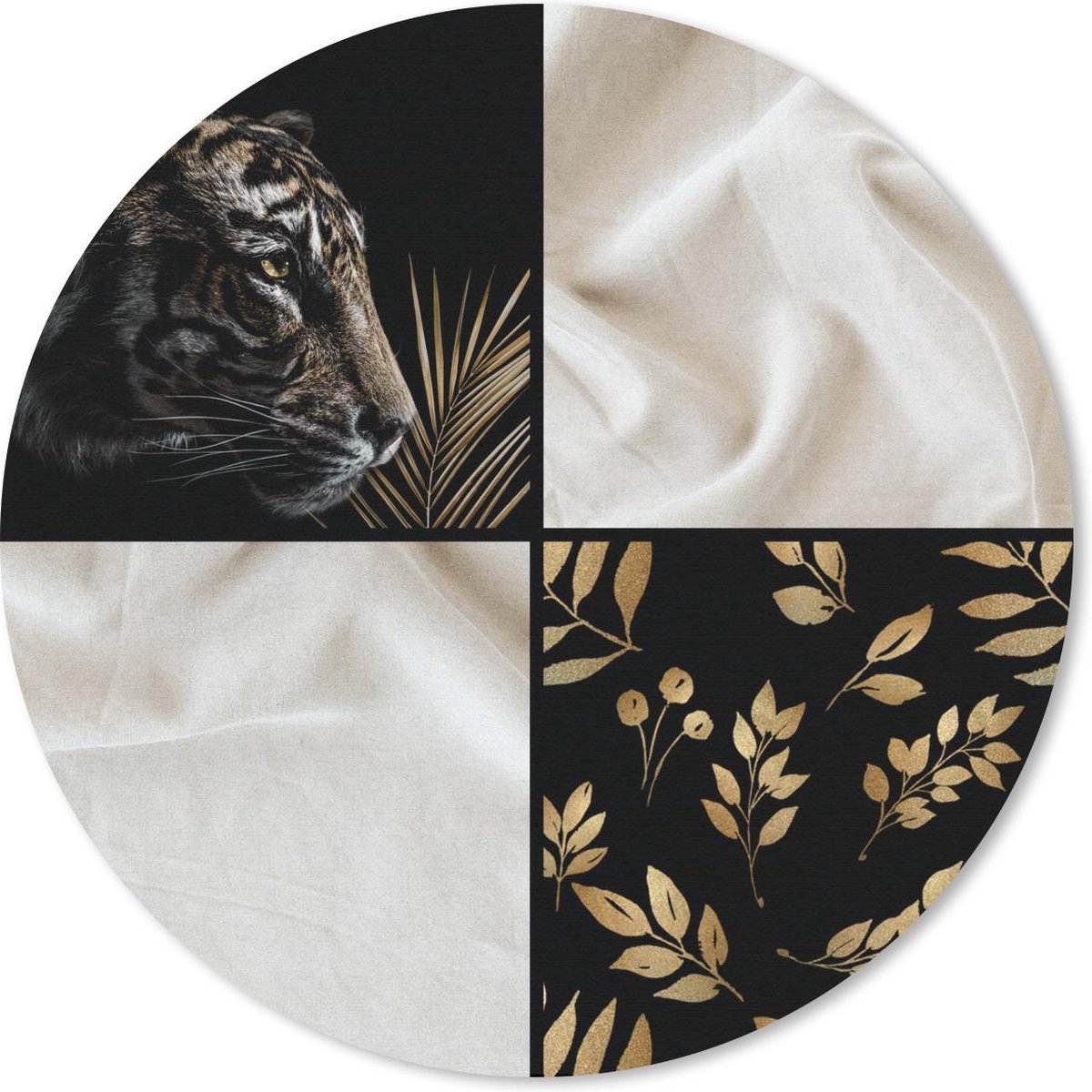 Muismat rond 50x50 cm - Mousepad Tijger - Zwart - Goud - Wit - Ronde muismatten