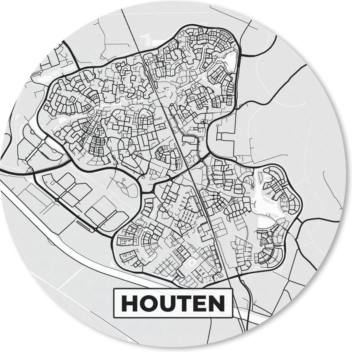 Muismat rond 40x40 cm - Mousepad Stadskaart - Houten - Grijs - Wit - Ronde muismatten