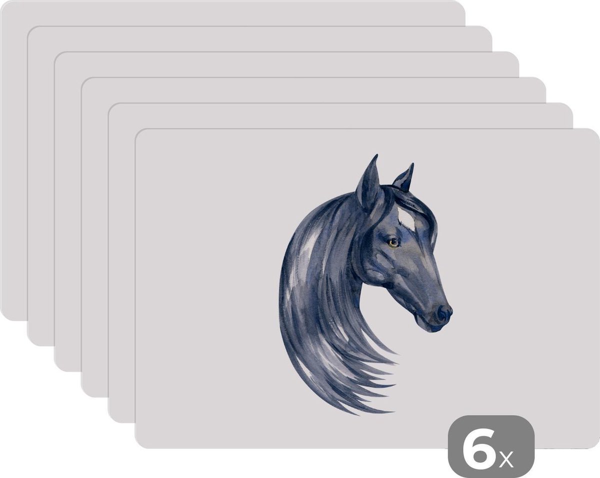 Placemat kinderen - Placemat - Placemats kunststof - Paard - Waterverf - Ruit - Meisjes - Kinderen - Meiden - 45x30 cm - 6 stuks - Hittebestendig - Anti-Slip - Onderlegger - Afneembaar