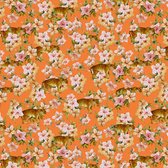 Inpakpapier Oranje met Tijgers en Bloemen- Breedte 70 cm - 200m lang