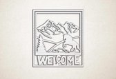 Wanddecoratie - Natuur Welcome - XS - 28x25cm - EssenhoutWit - muurdecoratie - Line Art