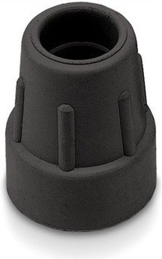 Zwarte dop voor wandelstok met ribbels, 19 mm doorsnede.