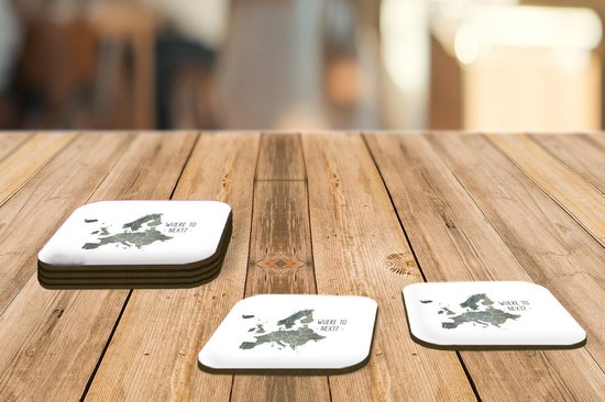 Onderzetters voor glazen - Kaarten - Europa - Letters - Quote - 10x10 cm - Glasonderzetters - 6 stuks