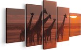 Artaza Canvas Schilderij Vijfluik Giraffe Kudde Bij Zonsondergang - 100x50 - Foto Op Canvas - Canvas Print