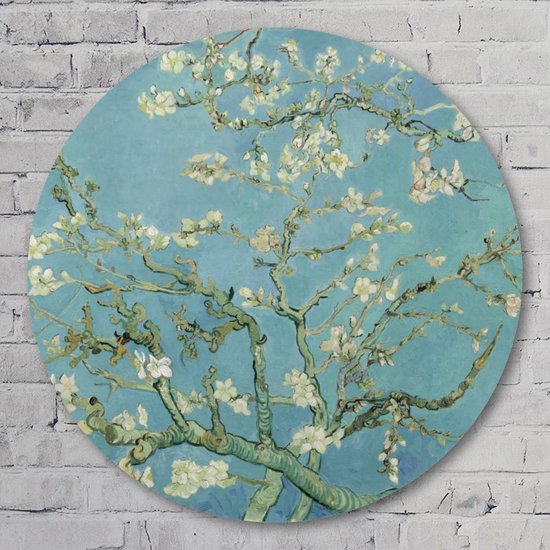 Amandelbloesem - Vincent van Gogh - 40 cm Aluminium Muurcirkel - Bloemen en Planten - Wanddecoratie - Rond Schilderij - Wandcirkel