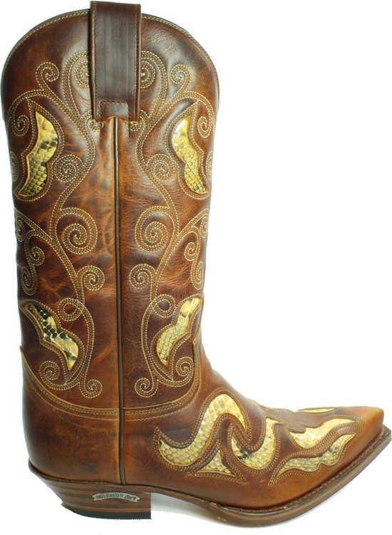 Sendra Boots 7490 Cuervo Bruin Heren Cowboy Western Biker Boots Spitse Neus Schuine Hak Sierstiksel Bewerkte Wreef Kuithoge Schacht Handgemaakt Echt Leer Maat 45