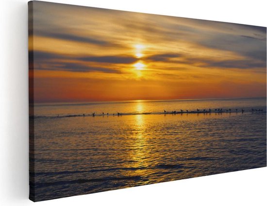 Artaza Canvas Schilderij Zonsondergang In De Zee - 40x20 - Klein - Foto Op Canvas - Canvas Print