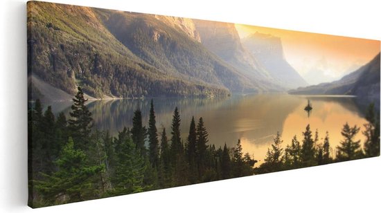 Artaza Canvas Schilderij Bergen Met Een Meer In Nationaal Park Glacier - 120x40 - Groot - Foto Op Canvas - Canvas Print