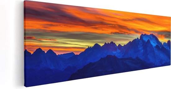Artaza - Canvas Schilderij - Oranje Zonsondergang In De Bergen - Foto Op Canvas - Canvas Print