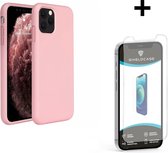 ShieldCase Silicone case geschikt voor Apple iPhone 12 / 12 Pro - 6.1 inch - roze + glazen Screen Protector