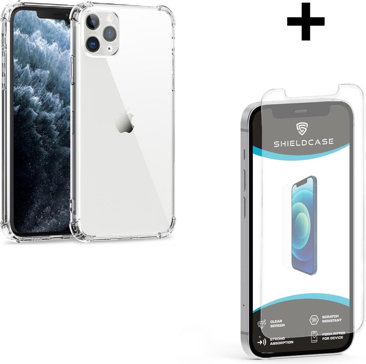 ShieldCase Shock case met camera protectie TPU geschikt voor Apple iPhone 12 Mini - 5.4 inch - transparant + glazen Screen Protector