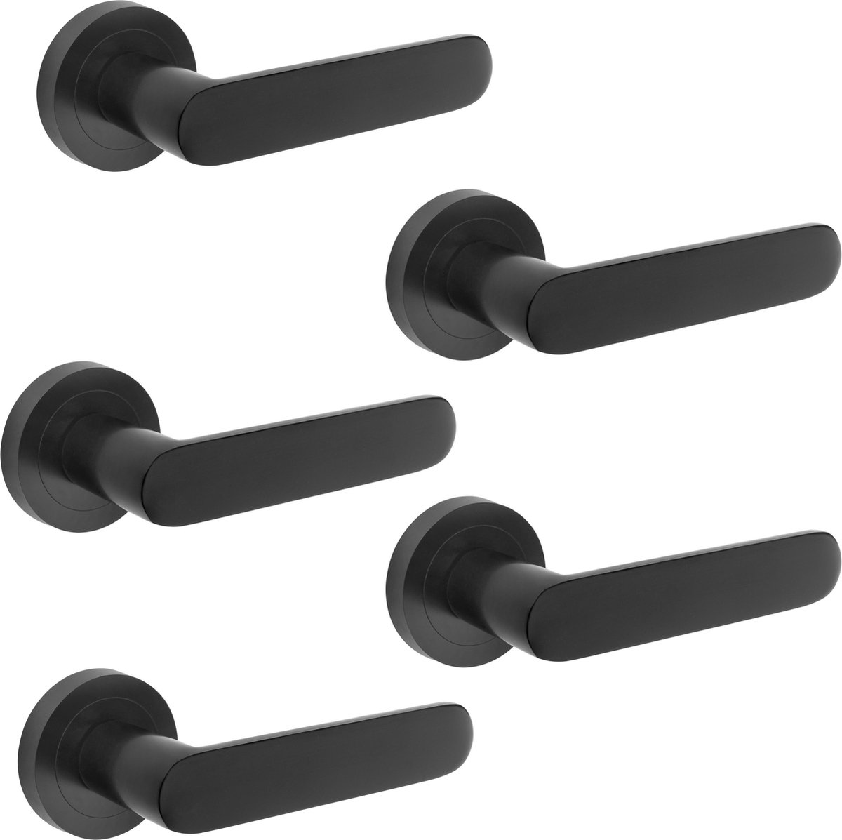 Emuca Klinken Bunbury voor binnendeur, met rozet D.50 mm, Aluminium, zwart, 5 set.