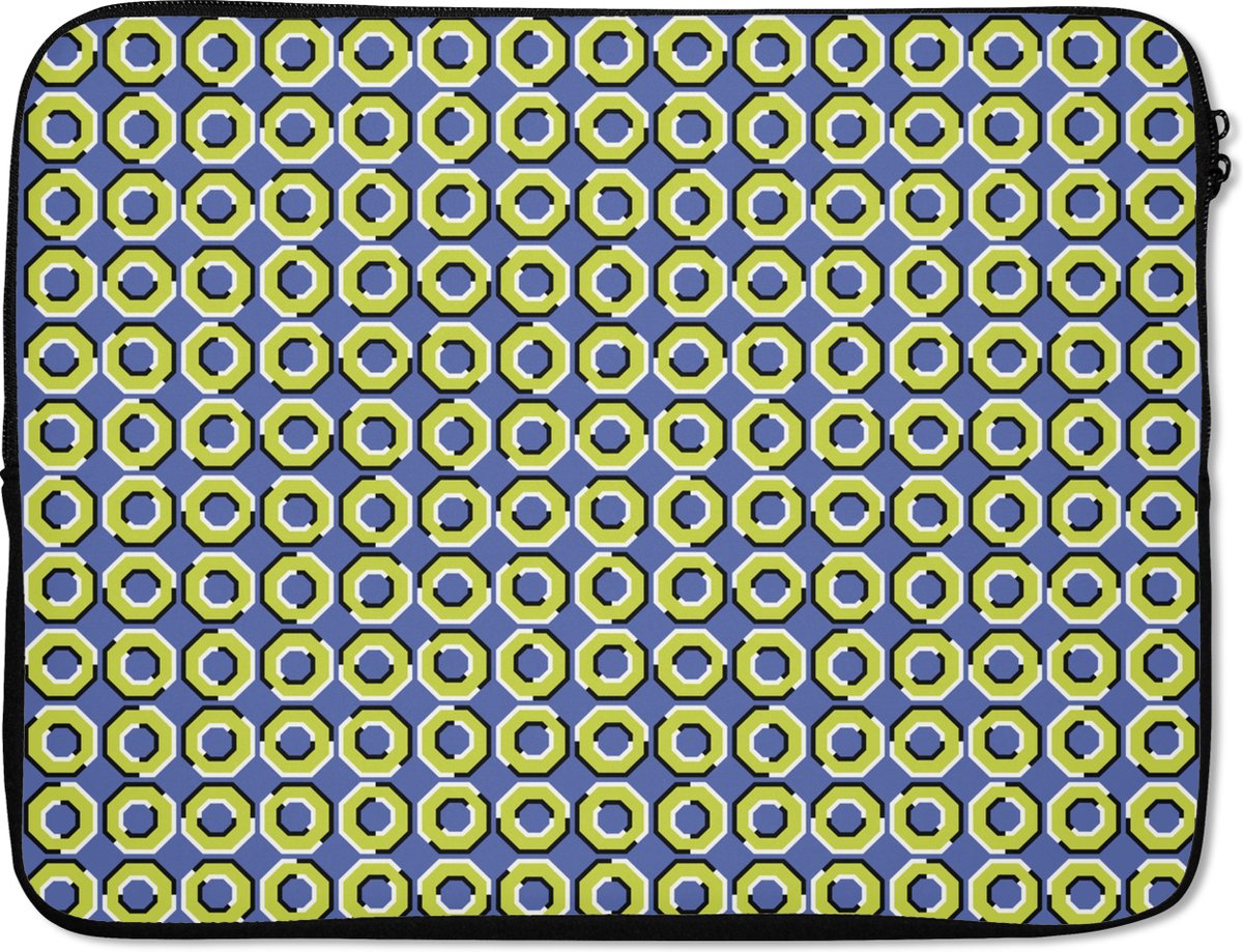 Laptophoes 17 inch - Optische illusie octagons - Laptop sleeve - Binnenmaat 41x28 cm - Zwarte achterkant