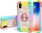 Schokbestendige siliconen + pc-beschermhoes met dubbele ringhouder voor iPhone XR (kleurrijk roségoud)