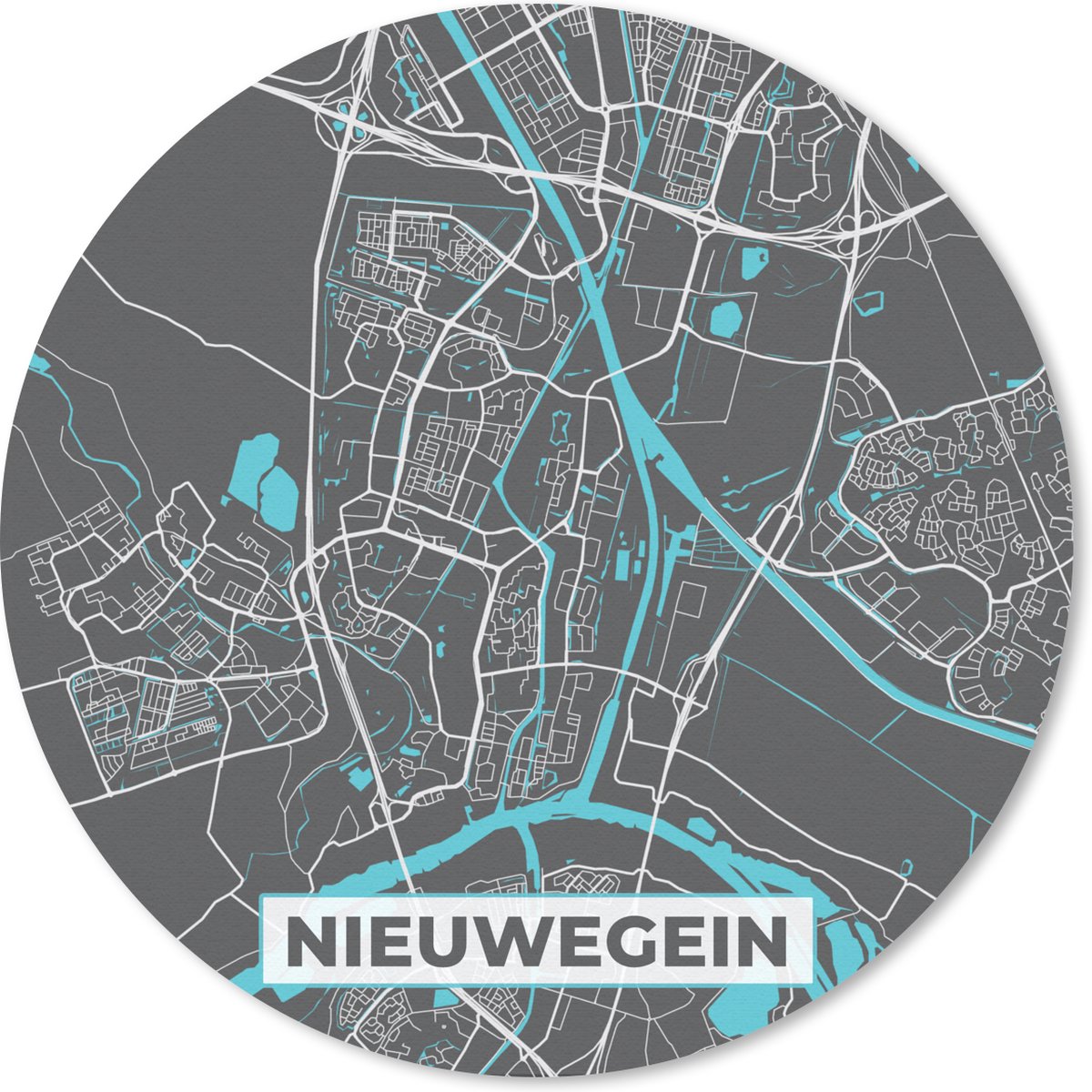 Muismat rond 20x20 cm - Mousepad Stadskaart - Nieuwegein - Grijs - Blauw - Ronde muismatten
