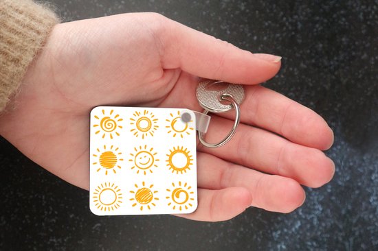 Keychain Happy Illustrations - Différents soleils dessinés porte-clés plastique - porte-clés carré avec photo