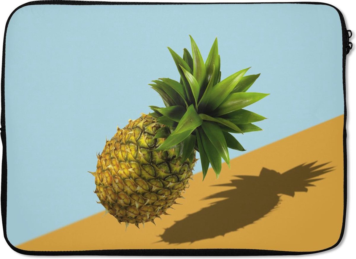 Laptophoes 13 inch - Ananas - Schaduw - Blauw - Geel - Laptop sleeve - Binnenmaat 32x22,5 cm - Zwarte achterkant