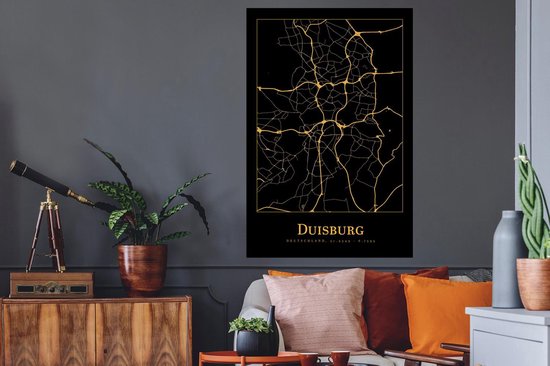 Stickers Stickers muraux - Carte - Duisburg - Or - Zwart - 80x120 cm - Feuille adhésive