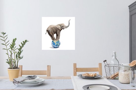 Stickers muraux - Éléphant - Globe - Wit - 80x80 cm - Film Adhésif