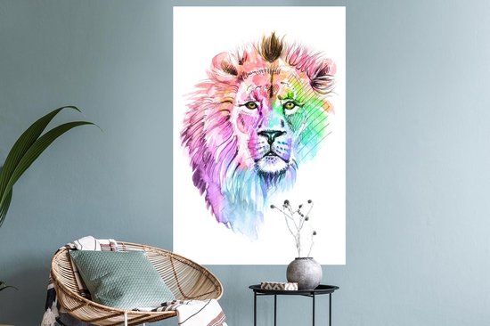 Stickers Stickers muraux - Lion - Couleurs - Illustration - 60x90 cm - Feuille adhésive