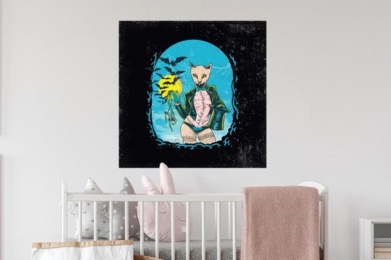 Stickers muraux - Vintage - Chat - Chapeau - 50x50 cm - Film adhésif