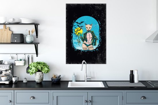 Stickers muraux - Vintage - Chat - Chapeau - 60x90 cm - Film Adhésif