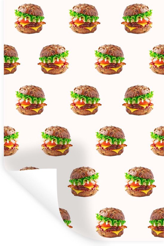 Muurstickers - Sticker Folie - Hamburger - Kleuren - Patroon - 20x30 cm - Plakfolie - Muurstickers Kinderkamer - Zelfklevend Behang - Zelfklevend behangpapier - Stickerfolie