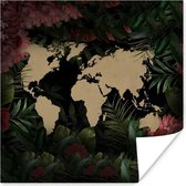 Poster Wereldkaart - Planten - Bloemen - 75x75 cm