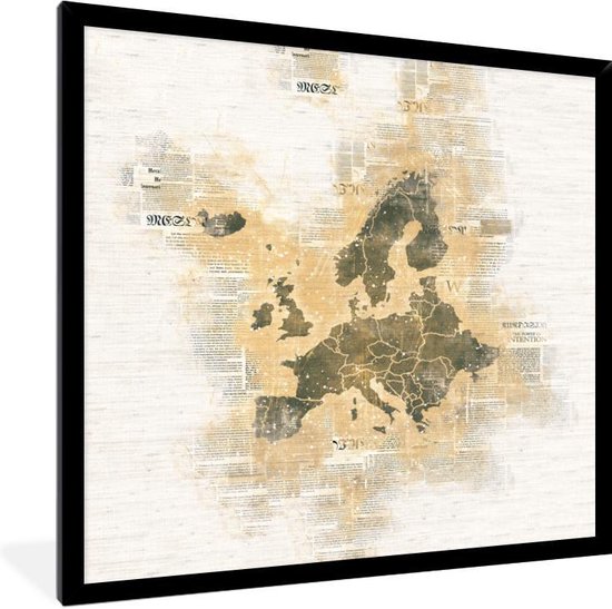 Cadre photo avec affiche - Carte de Europe - Vintage - Papier - Journal - 40x40 cm - Cadre pour affiche