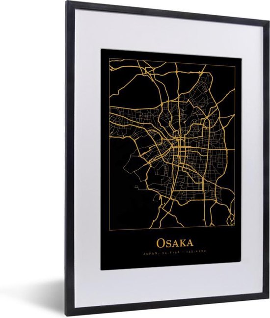 Affiche avec cadre Carte - Osaka - Japon - Or - Zwart - 30x40 cm