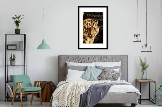 Fotolijst incl. Poster - Tijger - Tekst - Goud - 60x90 cm - Posterlijst