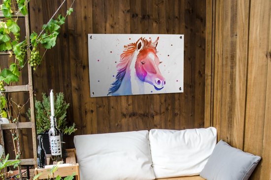 Posters de jardin extérieur Cheval - Rose - Violet - Filles - Enfants - Meiden - 90x60 cm - Toile jardin - Affiche extérieure