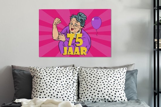 Tableau sur toile Femme - Anniversaire 75 ans - Ballon - 60x40 cm - Décoration murale