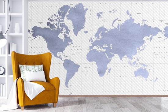 Carte du monde bleu avec motif texturé sur fond avec latitude et longitude 360x240 cm
