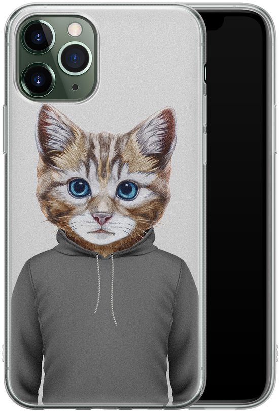 iPhone 11 Pro - Tête de chat | Étui | Étui en Siliconen TPU | Couverture arrière transparente