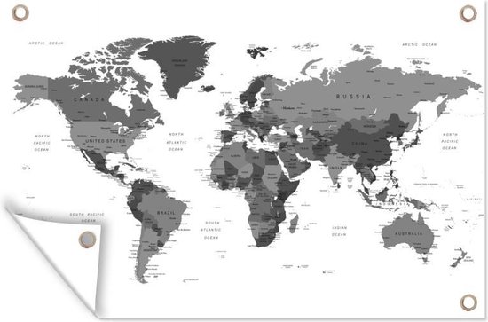 Muurdecoratie Mannelijke wereldkaart - zwart wit - 180x120 cm - Tuinposter - Tuindoek - Buitenposter
