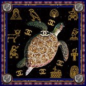 100 x 100 cm - Glasschilderij - Schildpad, Egyptische tekens en Gucci - schilderij fotokunst - foto print op glas